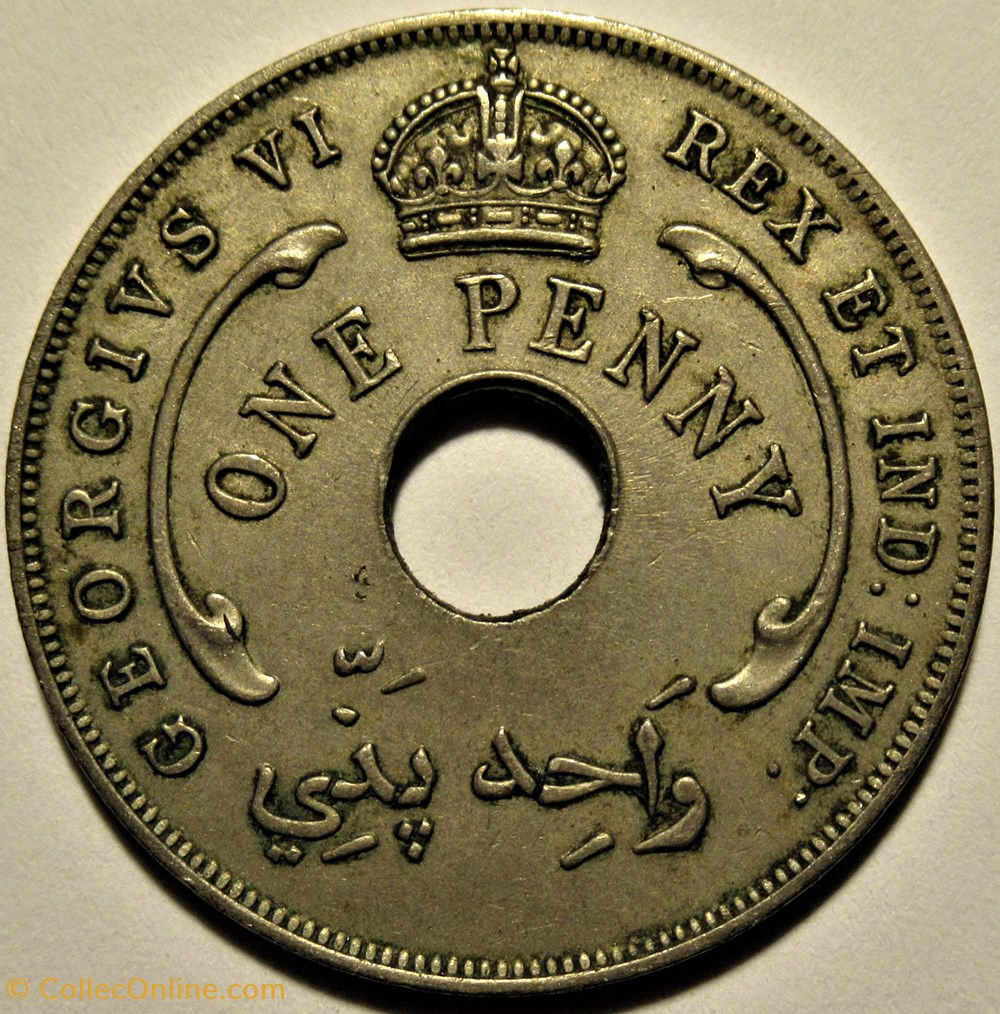 monnaies monde nigeria george vi one penny 1943 west africa cuds error