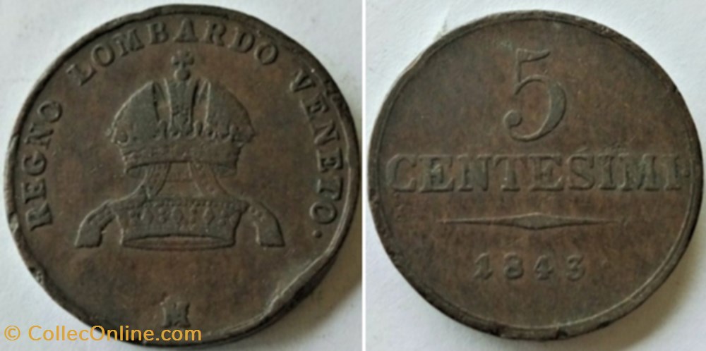 1843 Regno Lombardo-Veneto, 5 Centesimi - Ferdinando I d'Asburgo-Lorena monnaies monde italie 1843 regno lombardo veneto 5 centesimi ferdinando i asburgo lorena