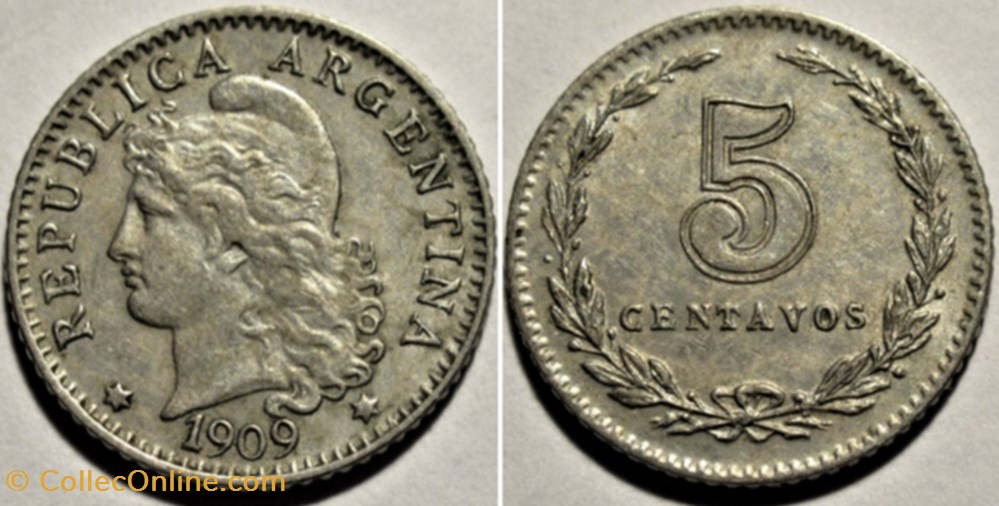 Argentina - 5 Centavos 1909 monnaies monde argentine argentina 5 centavos 1909