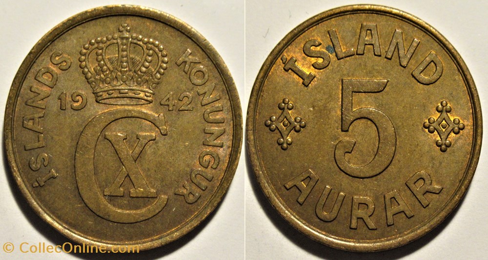 monnaies monde islande christian x of denmark 5 aurar 1942 iceland