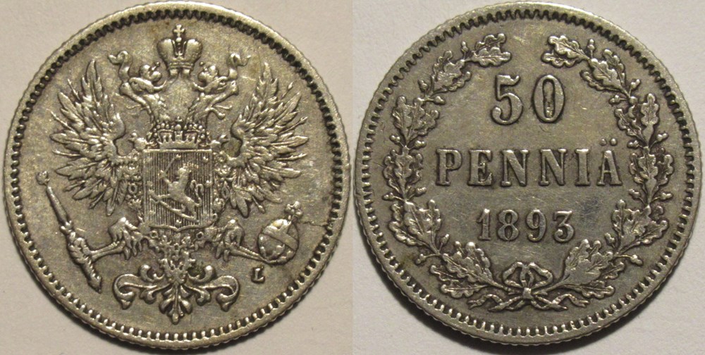 monnaies monde finlande aleksandr iii of russia 50 pennia 1893 grand duchy of finland