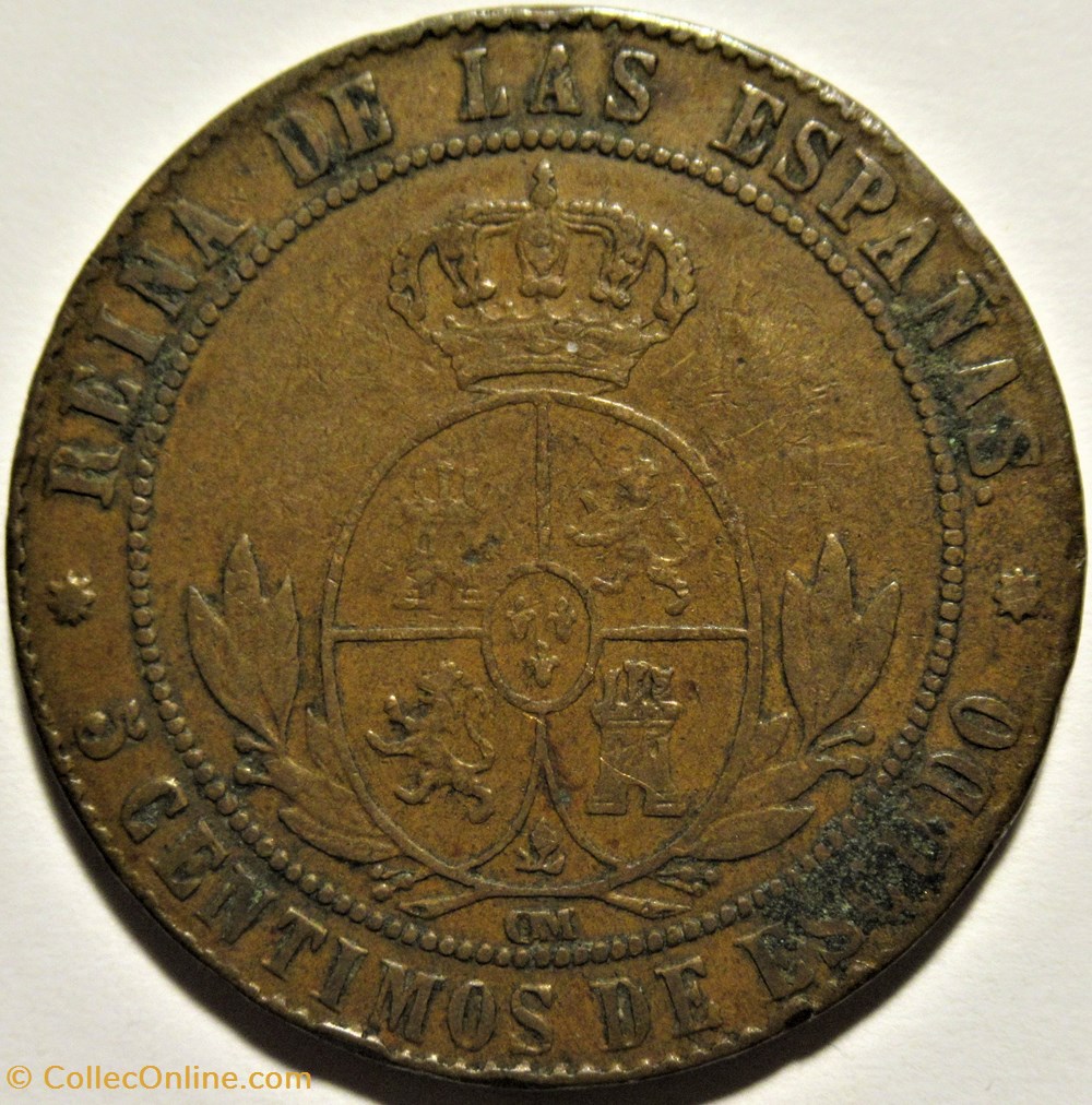 1867 Barcelona - 5 Centimos - Isabel II de España 3 monnaies monde espagne 1867 barcelona 5 centimos isabel ii de espana
