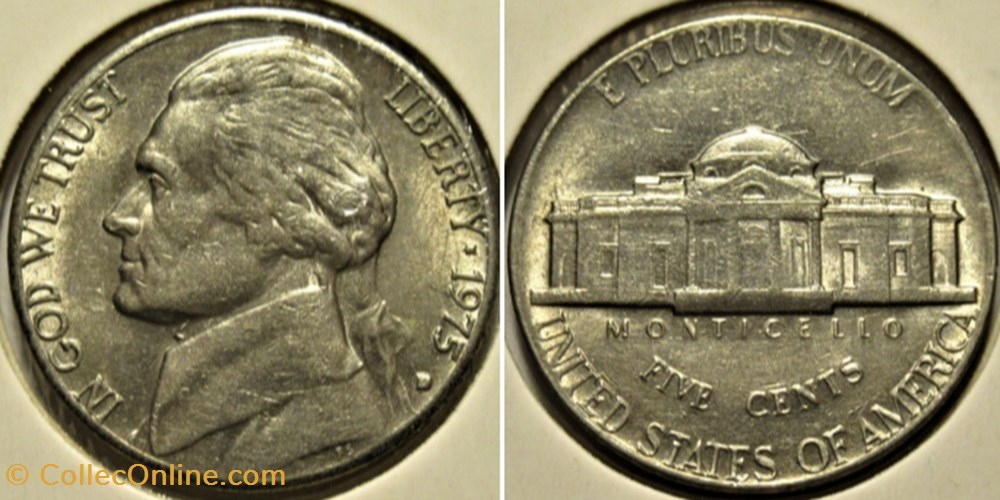 1975 Five Cents Jefferson, Denver - Low Mintmark monnaies monde etats unis 1975 five cents jefferson denver low mintmark