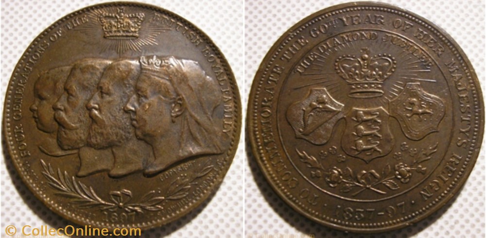 Victoria & the Royal Family - 1897 Diamond Jubilee Token - UK monnaies jetons mereaux victoria the royal family 1897 diamond jubilee token uk