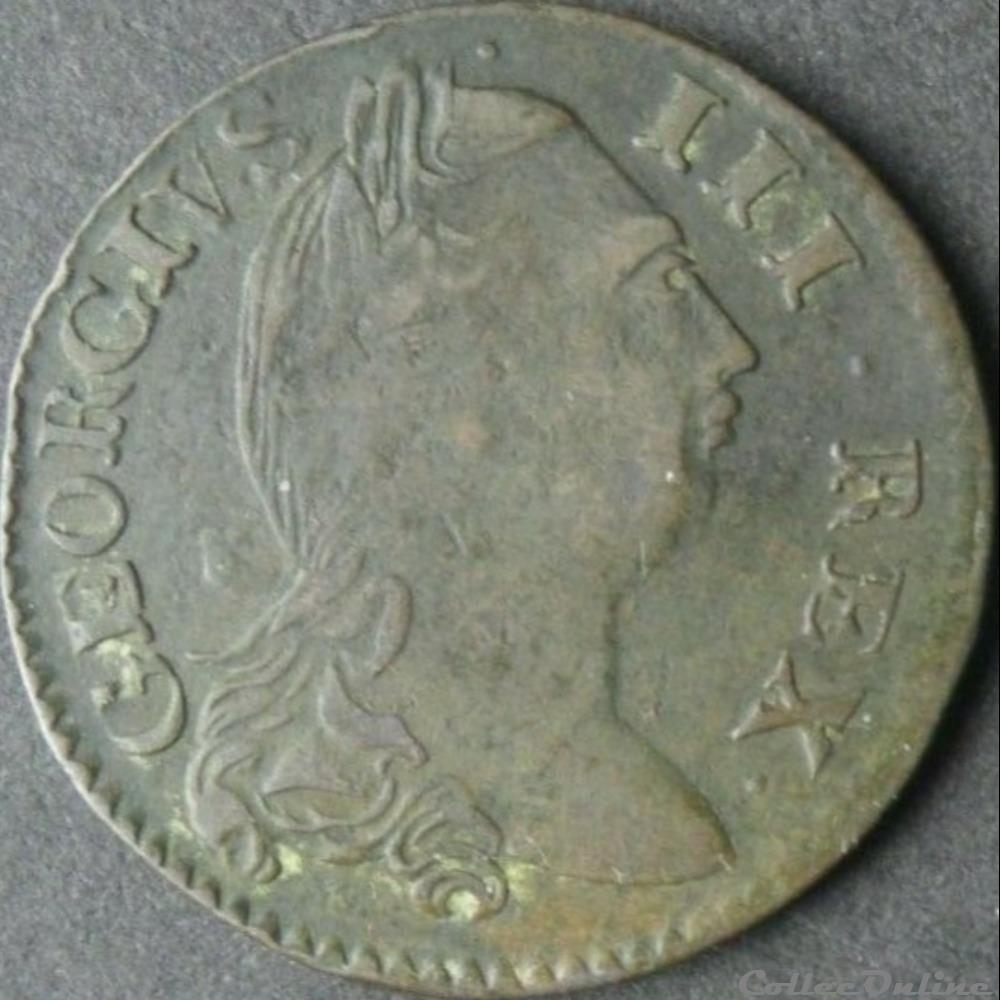 1782 Half Penny No Regal, Hibernia - George III of Great Britain 2 monnaies monde irlande 1782 half penny no regal hibernia george iii of great britain