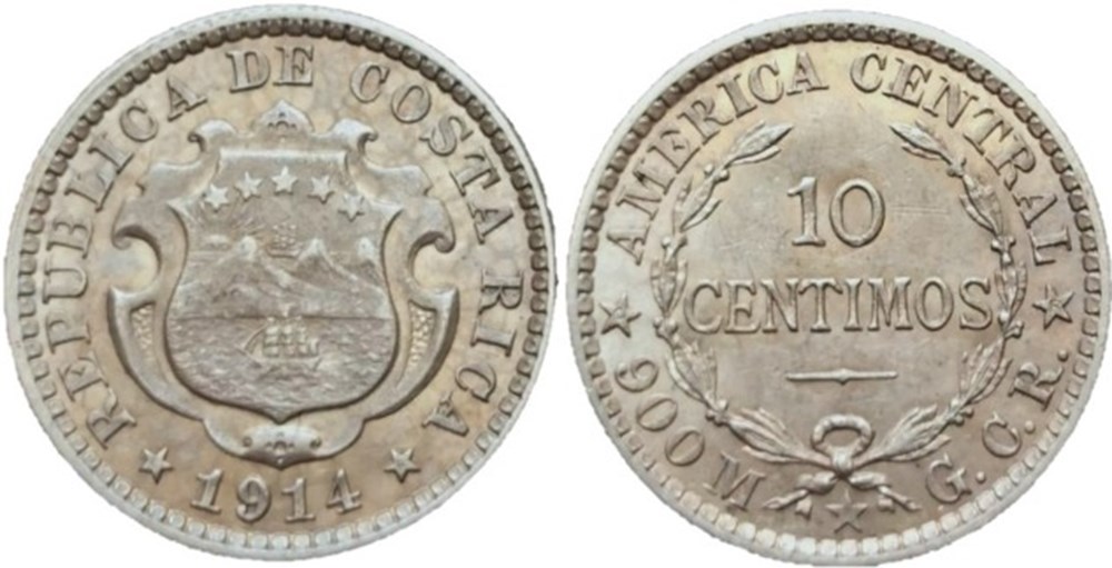 Costa Rica - 10 Céntimos 1914 monnaies monde costa rica 10 centimos 1914