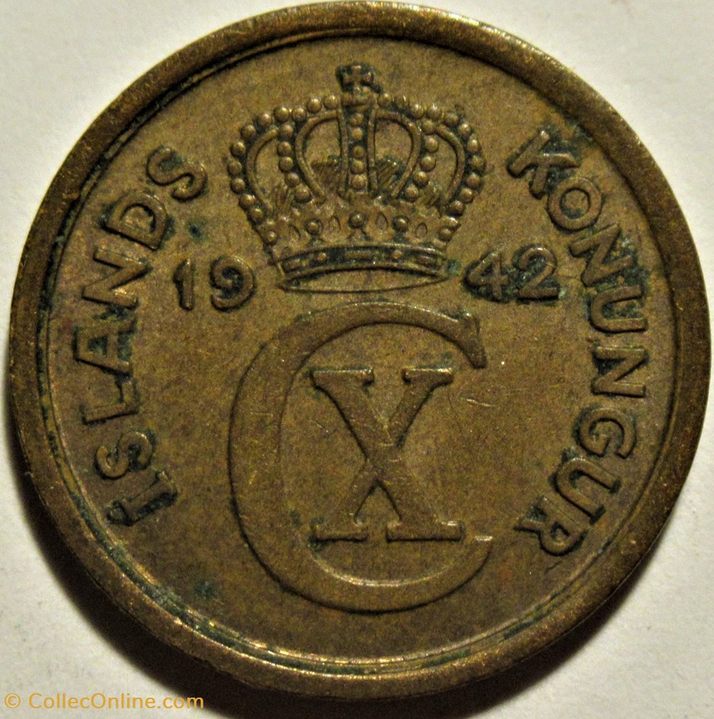 Christian X of Denmark - Eyrir 1942 Iceland monnaies monde islande christian x of denmark eyrir 1942 iceland