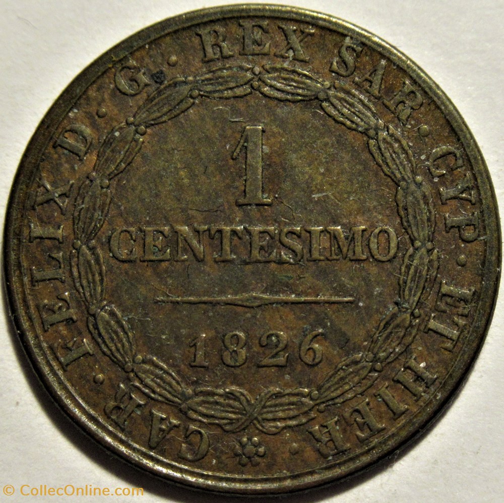 1826 Royaume de Sardaigne, Centesimo Torino - Carlo Felice monnaies monde italie 1826 royaume de sardaigne centesimo torino carlo felice