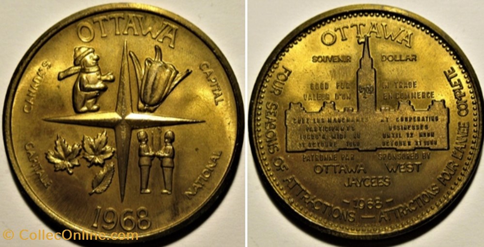 Souvenir Dollar Ottawa, Trade Token 1968 monnaies jetons mereaux souvenir dollar ottawa trade token 1968