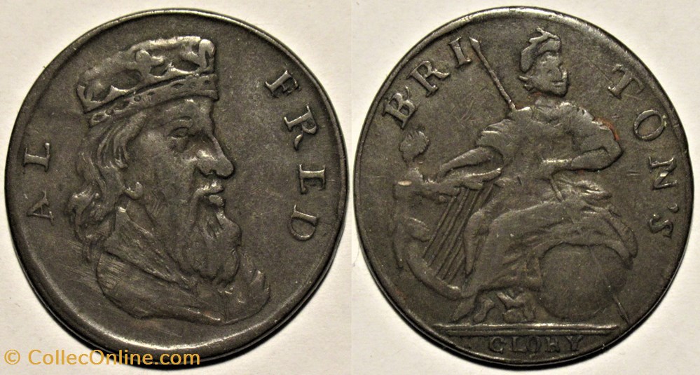 Alfred, Briton's Glory - Evasion HalfPenny Token 1780, England monnaies monde royaume uni alfred briton s glory evasion halfpenny token 1780 england