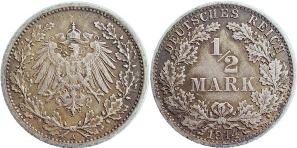 Wilhelm II - 1/2 Mark 1914, Berlin - German Empire monnaies monde allemagne wilhelm ii 1 2 mark 1914 berlin german empire