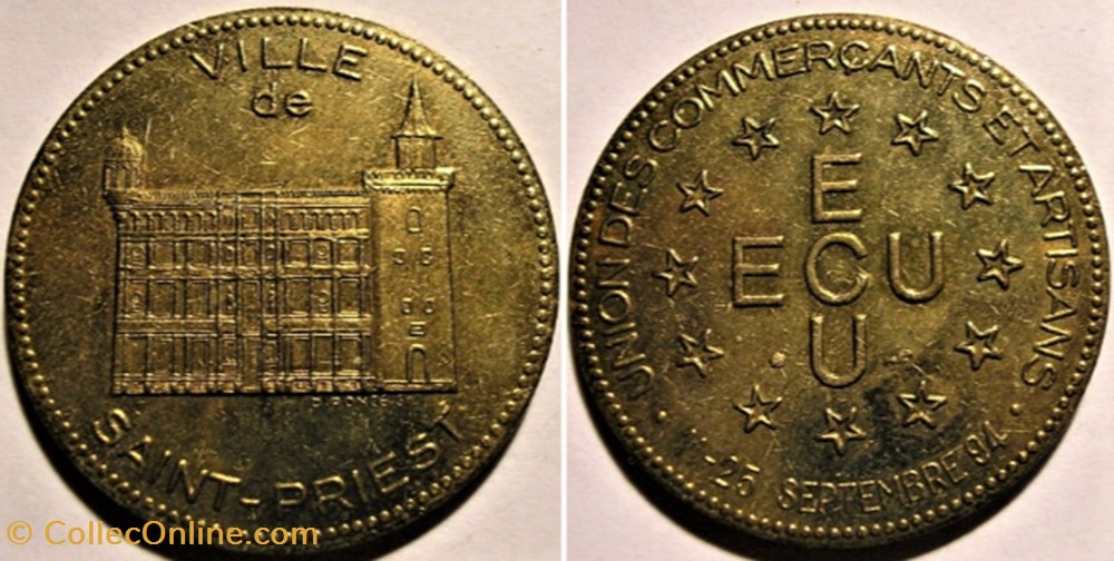 Saint-Priest - Écu des Villes - 2 ECU 1994 monnaie jeton mereaux saint priest ecu des villes 2 ecu 1994