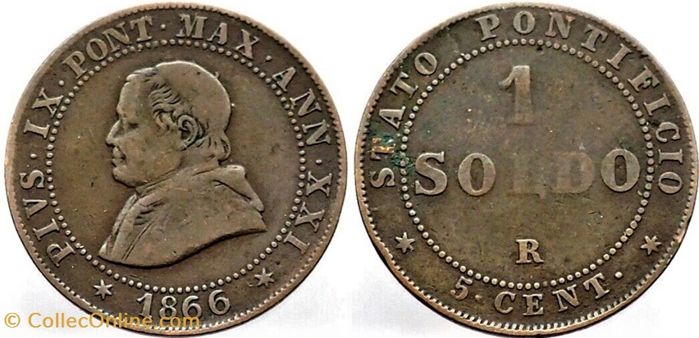 Pio IX, Pope - 1 Soldo 1866 Small Bust, Anno XXI - Roma, Vaticano monnaies monde pio ix pope 1 soldo 1866 small bust anno xxi roma vaticano