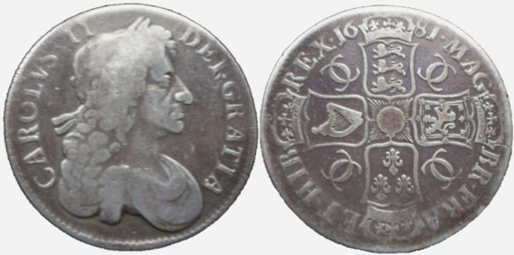 Charles II - One Crown 1681 Kingdom of England monnaies europe medievale royaume angleterre charles ii one crown 1681 kingdom of england