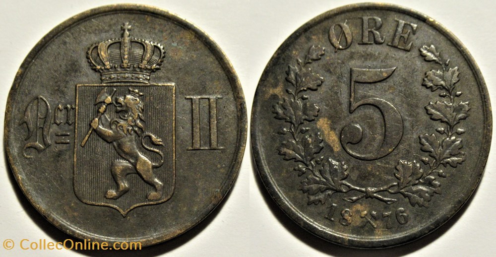 Norway - Oskar II - 5 Øre 1876 monnaies monde norvege norway oskar ii 5 re 1876