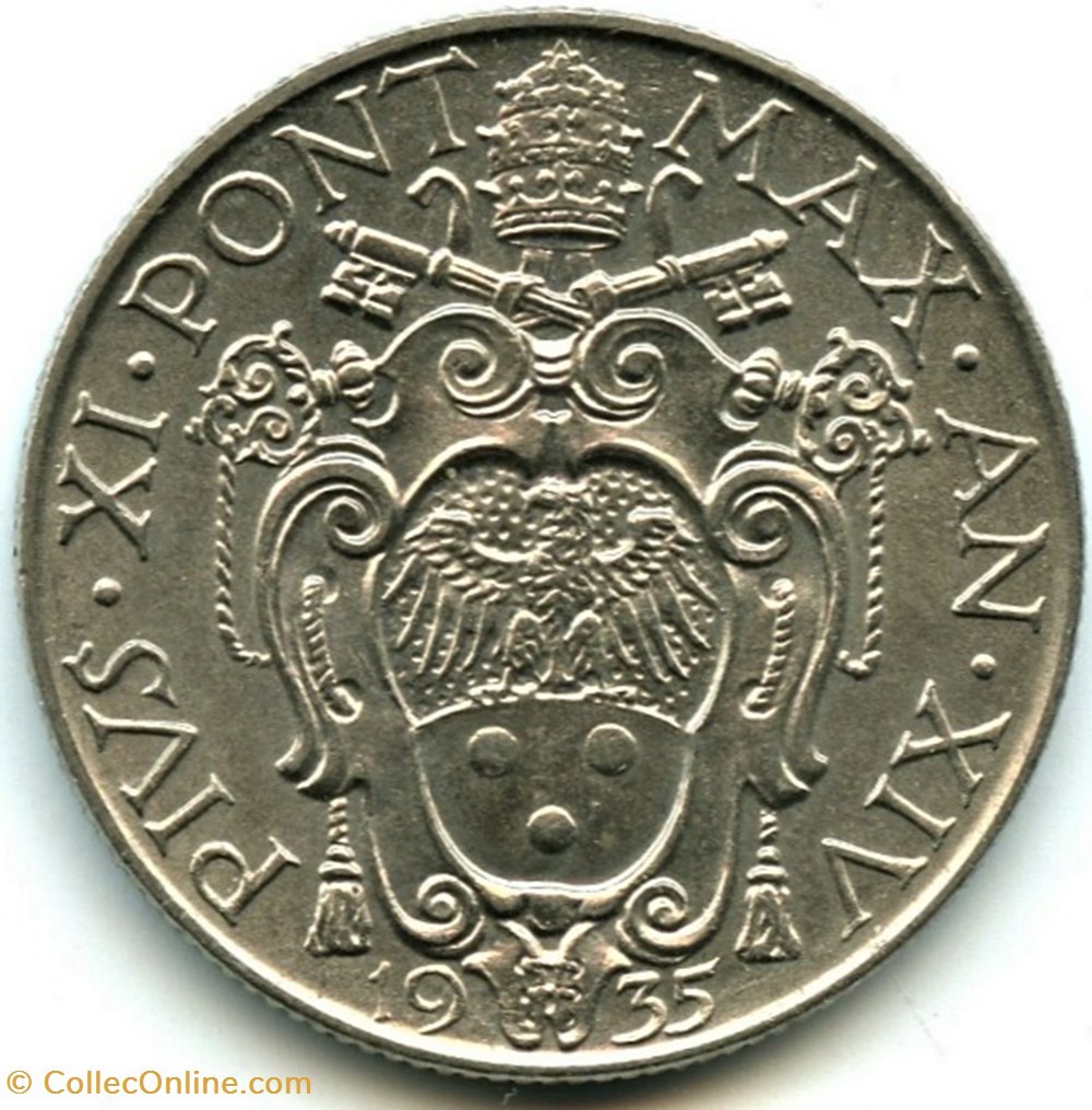 Pio XI, Papa - 1 Lira 1935, Anno XIV - Vaticano 2 monnaies monde pio xi papa 1 lira 1935 anno xiv vaticano