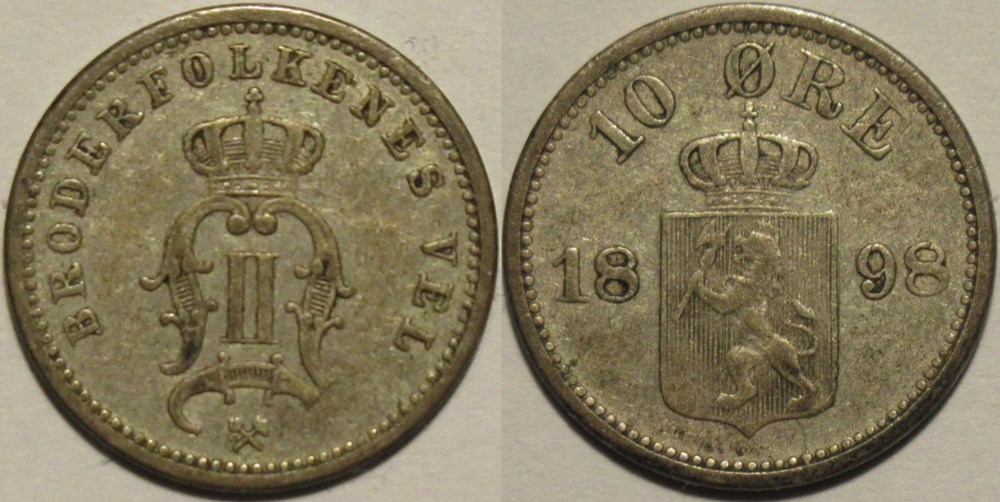 Norway - Oskar II - 10 Øre 1898 monnaies monde norvege norway oskar ii 10 re 1898