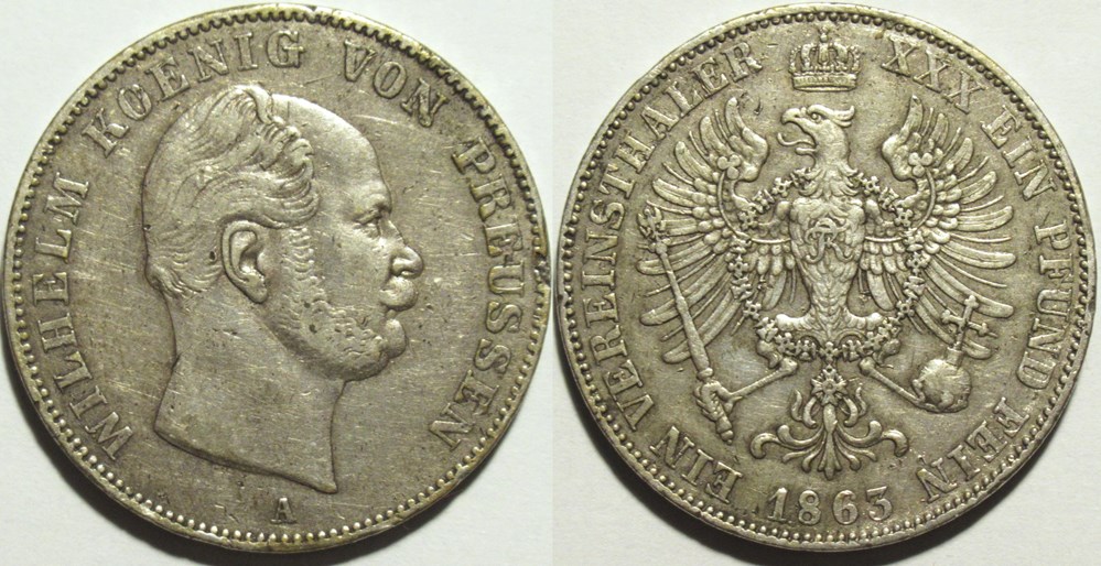 Wilhelm I - 1 Vereinsthaler 1863 - Kingdom of Prussia monnaies europe medievale saint empire romain germanique wilhelm i 1 vereinsthaler 1863 kingdom of prussia