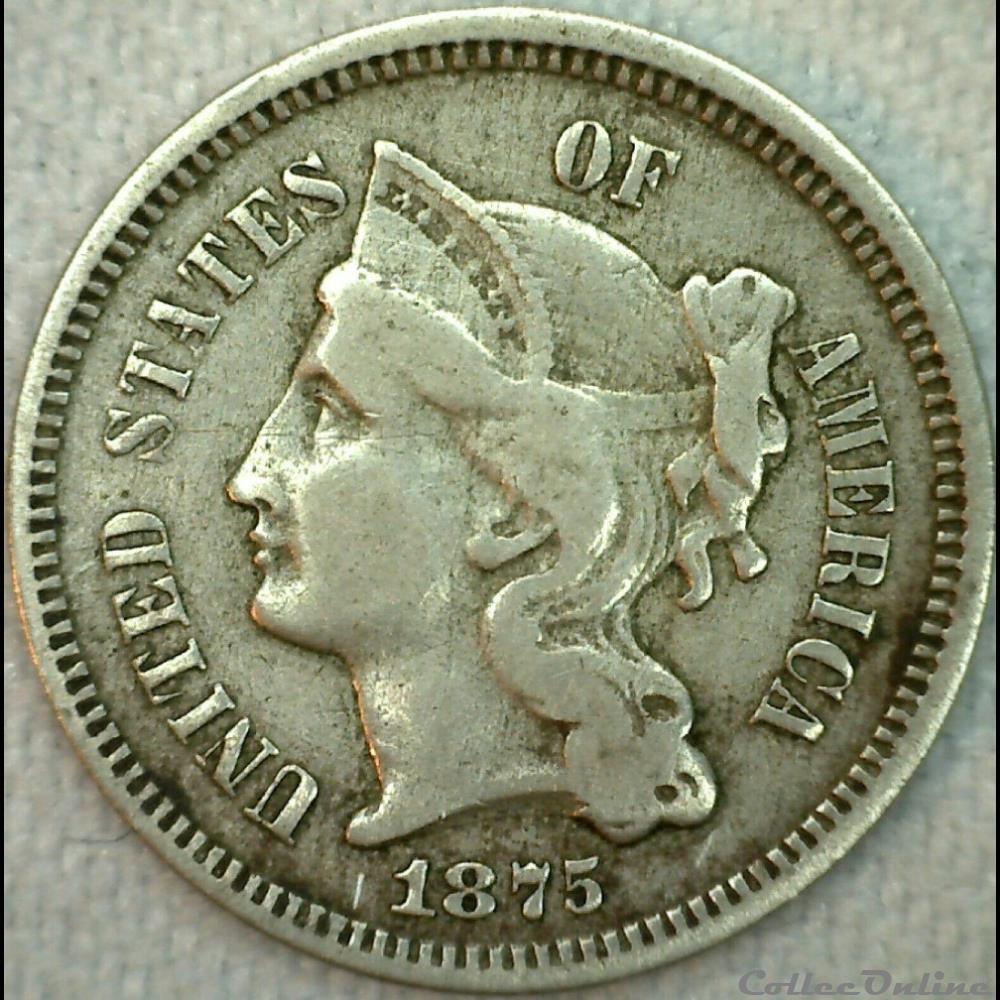 1875 - 3 Cents monnaie monde etat uni 1875 3 cents