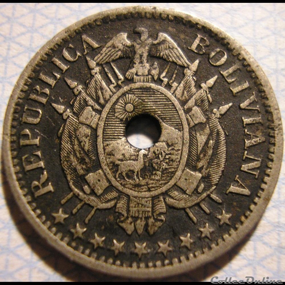 1883 Paris - 5 Centavos - Hole Punched monnaie monde bolivie 1883 paris 5 centavos hole punched