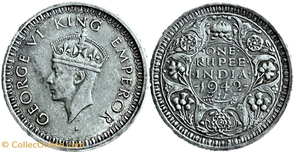 George VI - One Rupee 1942 Bombay - British India - Die Clash (ex.2) monnaies monde inde george vi one rupee 1942 bombay british india die clash ex 2