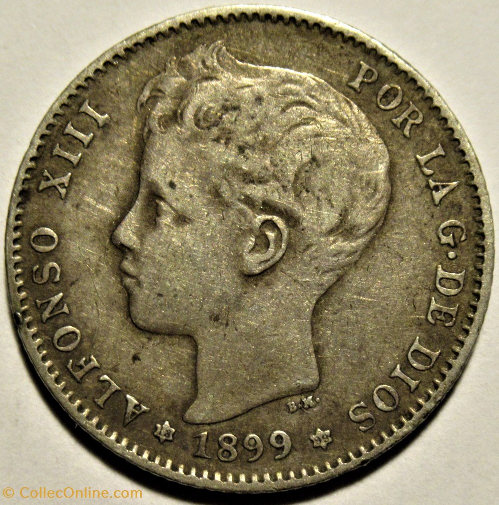 1899 - Peseta - Alfonso XIII de España (ex.2) 2 monnaies monde espagne 1899 peseta alfonso xiii de espana ex 2