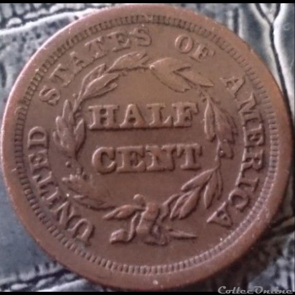monnaies monde etats unis 1851 braided hair half cent