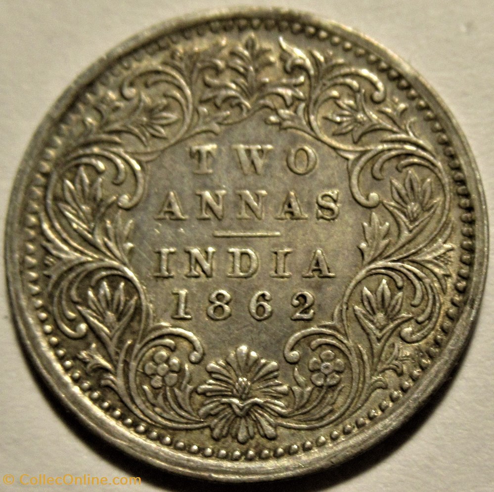 Victoria - Two Annas 1862 Madras - British India 3 monnaies monde inde victoria two annas 1862 madras british india