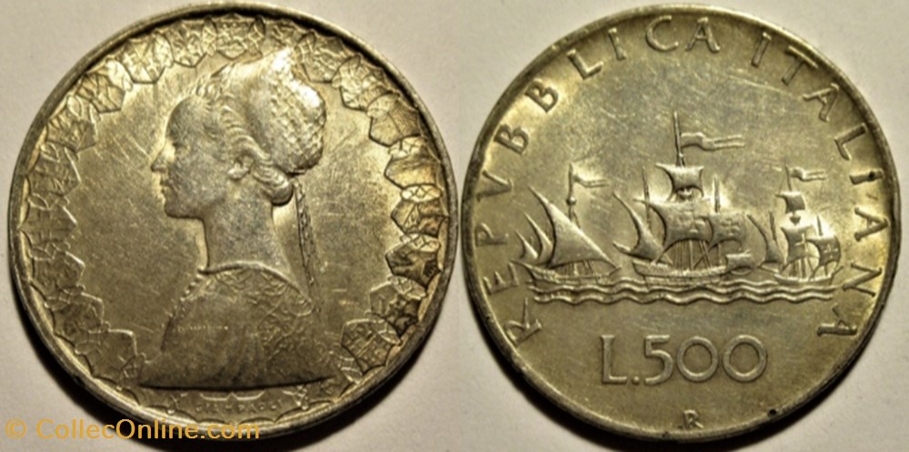 Repubblica Italiana - 500 Lire 1958 - Christopher Columbus's ships monnaies monde vatican repubblica italiana 500 lire 1958 christopher columbus ships