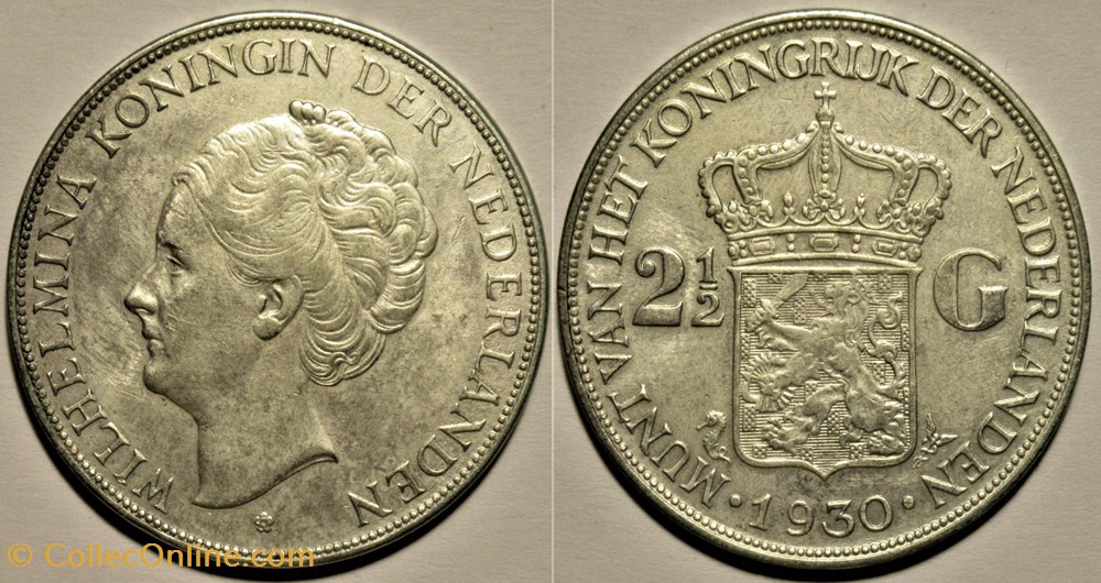 Wilhelmina of Netherlands - 2½ Gulden 1930 monnaies monde pays bas wilhelmina of netherlands 2 gulden 1930