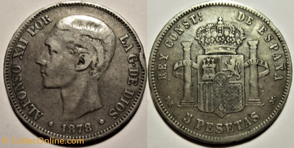 1878 - 5 Pesetas - Alfonso XII de España monnaies monde espagne 1878 5 pesetas alfonso xii de espana