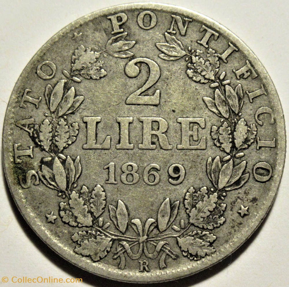 Pio IX, Papa - 2 Lire 1869, Anno XXIV - Vaticano 3 monnaies monde pio ix papa 2 lire 1869 anno xxiv vaticano