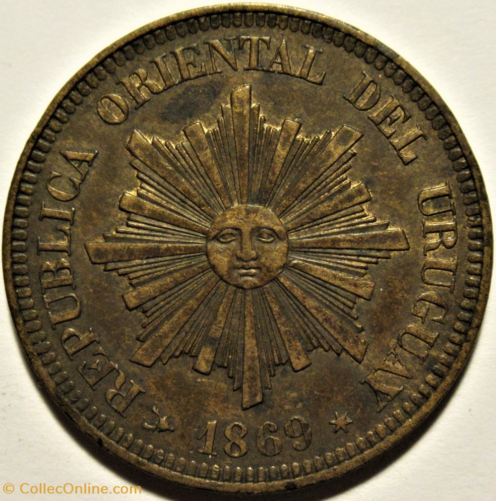 Uruguay - 2 Centésimos 1869 Heaton 2 monnaies monde uruguay 2 centesimos 1869 heaton