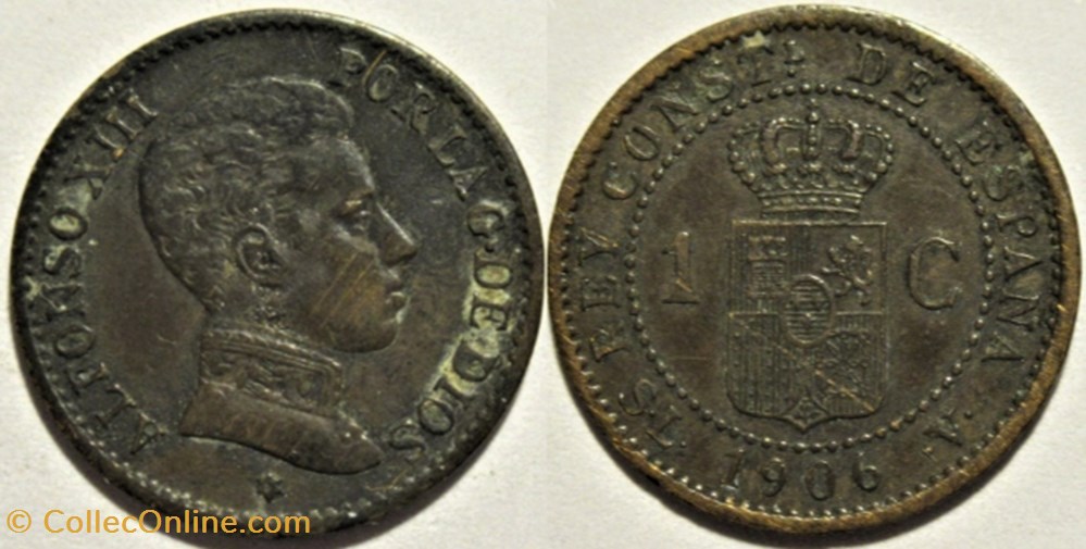 1906 - Centimo - Alfonso XIII de España monnaies monde espagne 1906 centimo alfonso xiii de espana