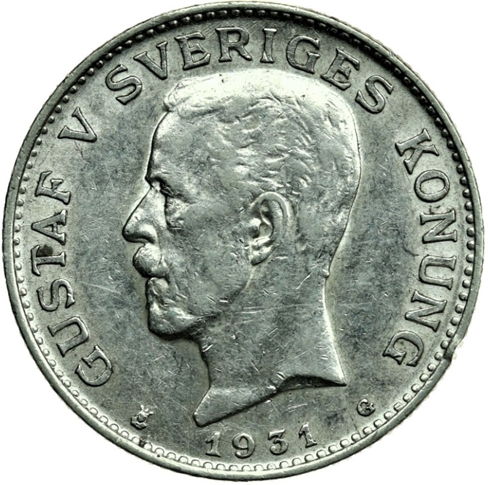 Gustaf V of Sweden - 1 Krona 1931 monnaies monde suede gustaf v of sweden 1 krona 1931