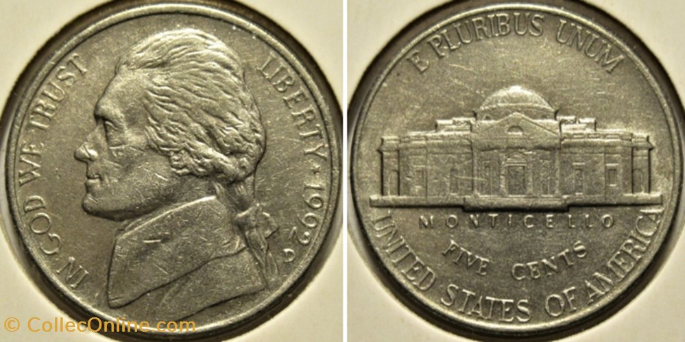 1992 Five Cents Jefferson, Denver monnaies monde etats unis 1992 five cents jefferson denver