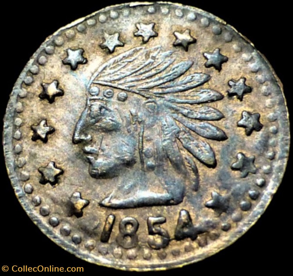 California Gold Half Dollar 1854 - Token Indian & Bear monnaies paranumismatique jetons poids california gold half dollar 1854 token indian bear