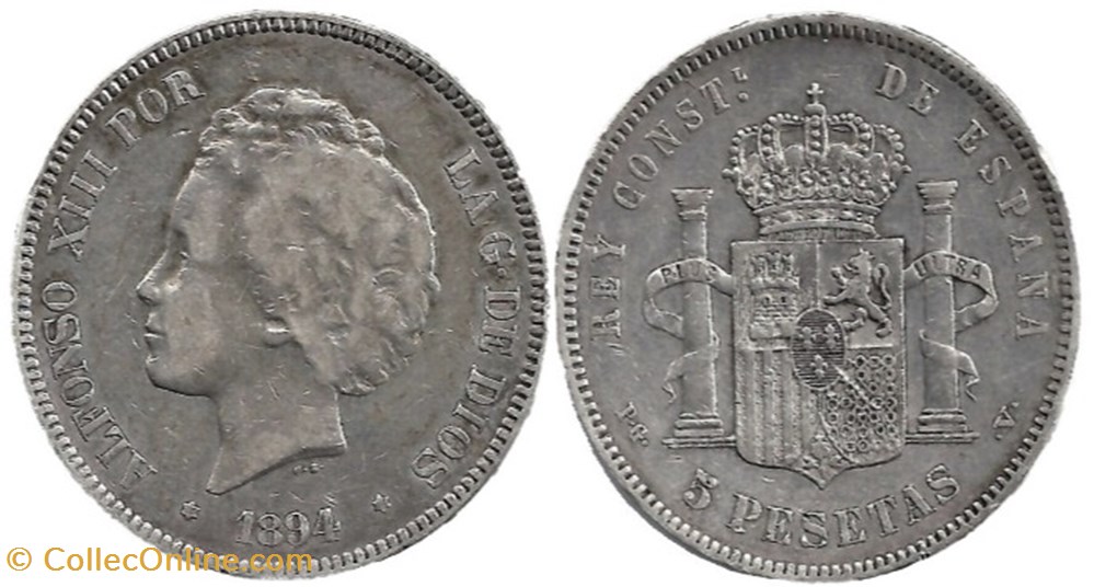 1894 - 5 Pesetas - Alfonso XIII de España monnaies monde espagne 1894 5 pesetas alfonso xiii de espana