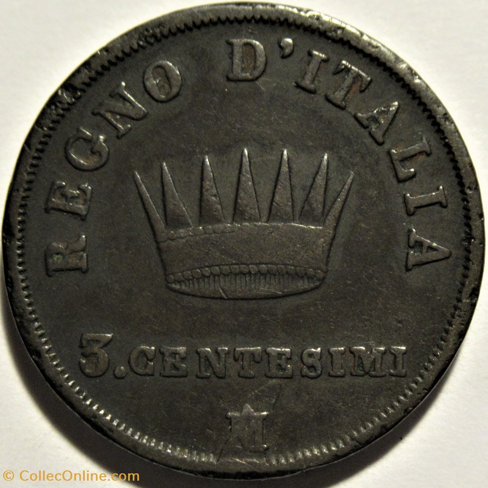 1811 Regno d'Italia, 3 Centesimi - Napoleone I - Error 2 monnaies monde italie 1811 regno italia 3 centesimi napoleone i error