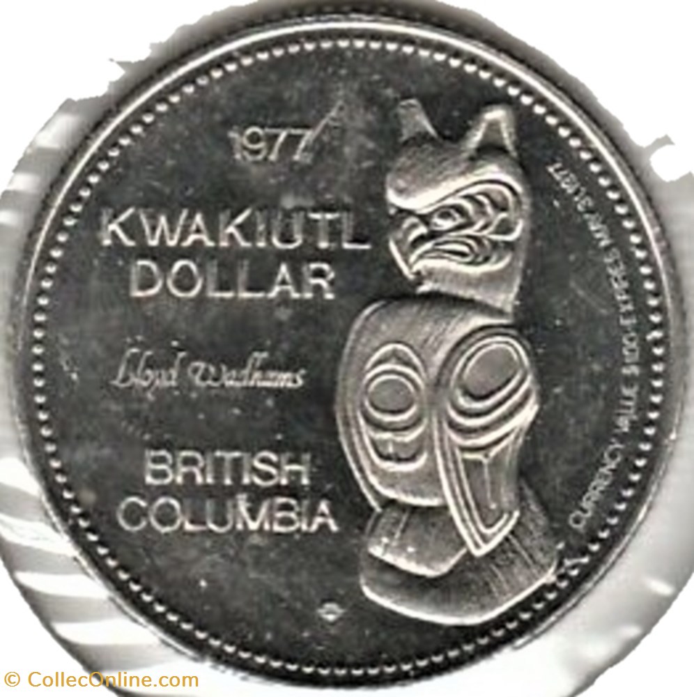 monnaies jetons mereaux kwakuitl trade dollar token 1977 british colombia