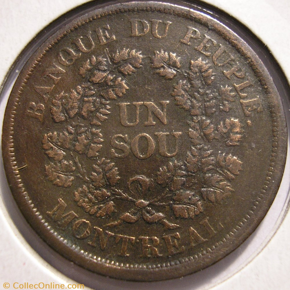 Montreal 1838 Un Sou Bouquet - Banque du Peuple, Rebellion (ex.2) monnaie monde canadum montreal 1838 un sou bouquet banque du peuple rebellion ex 2