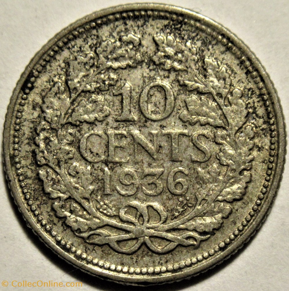 Wilhelmina of Nederland - 10 Cents 1936 3 monnaies monde pays bas wilhelmina of nederland 10 cents 1936