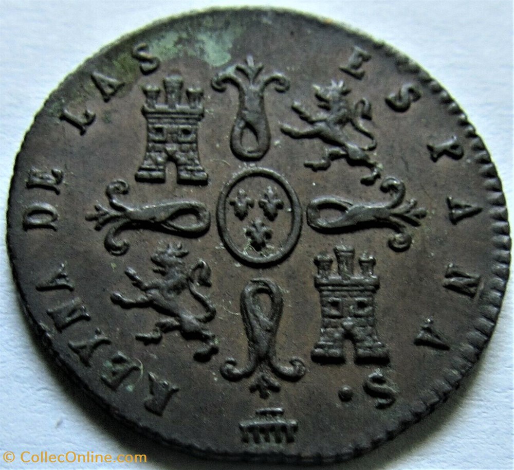 1844 Segovia, 2 Maravedis - Isabel II España 3 monnaies monde espagne 1844 segovia 2 maravedis isabel ii espana