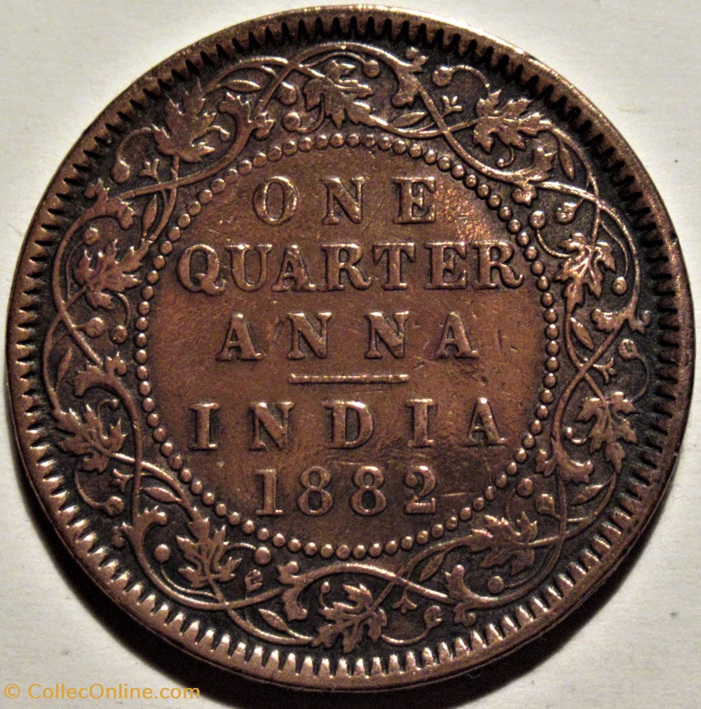Victoria - One Quarter Anna 1882 Calcutta - British India 3 monnaies monde inde victoria one quarter anna 1882 calcutta british india