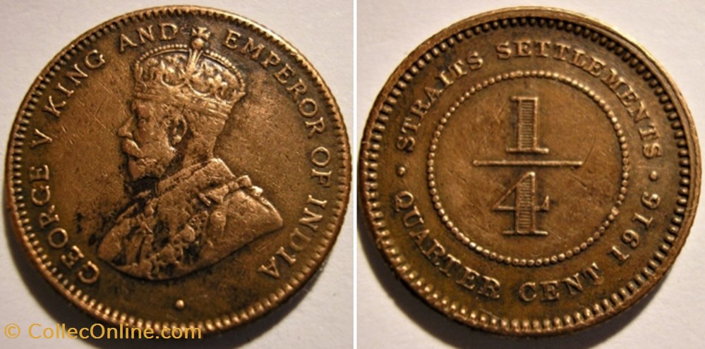 George V - ¼ Cent 1916 - Straits Settlements monnaies monde malaisie george v cent 1916 straits settlements