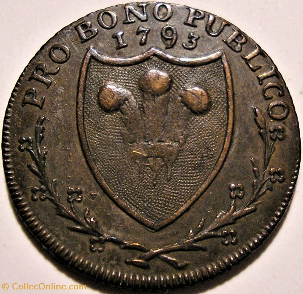 monnaie monde royaume uni 1793 one farthing pro bono publico south wales england