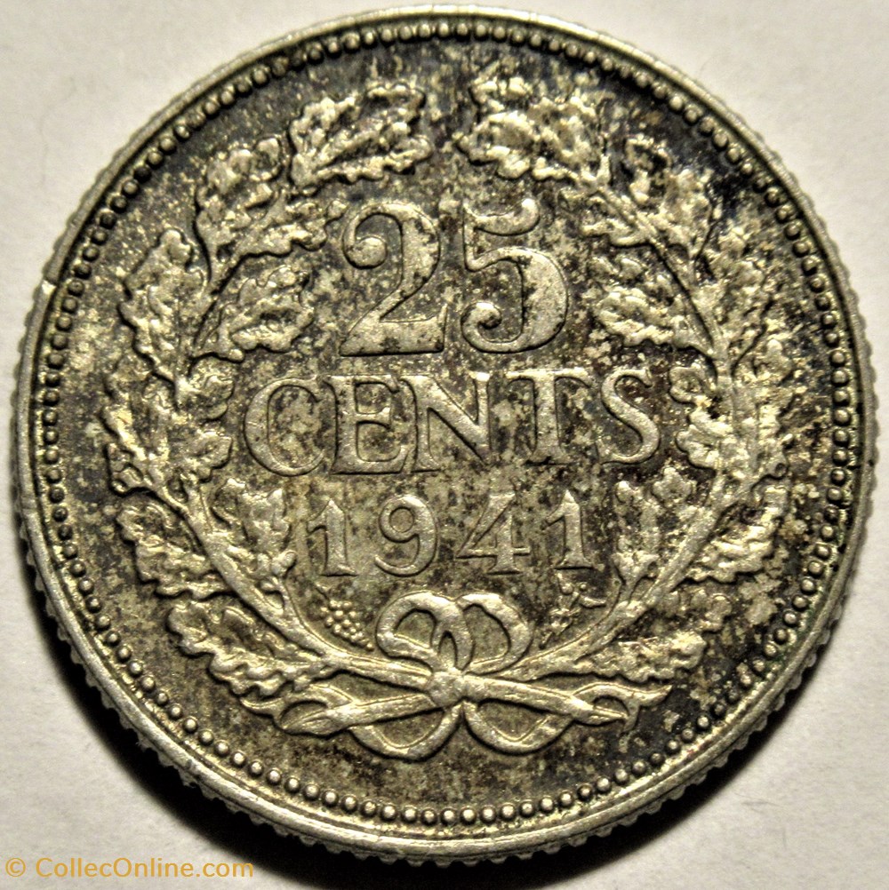 Wilhelmina of Netherlands - 25 Cents 1941 3 monnaies monde pays bas wilhelmina of netherlands 25 cents 1941