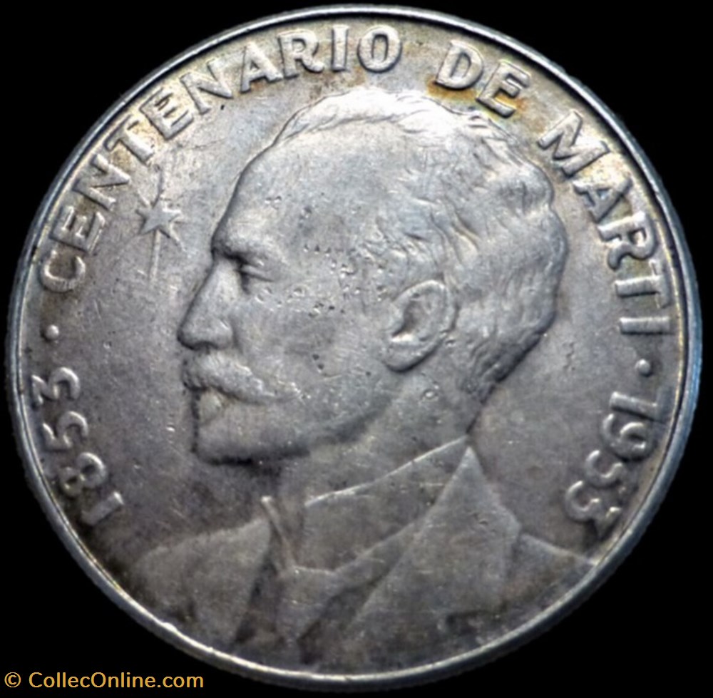 Cuba - 1 Peso 1953, José Martí 100th. Anniversary birthdate monnaies monde cuba 1 peso 1953 jose marti 100th anniversary birthdate