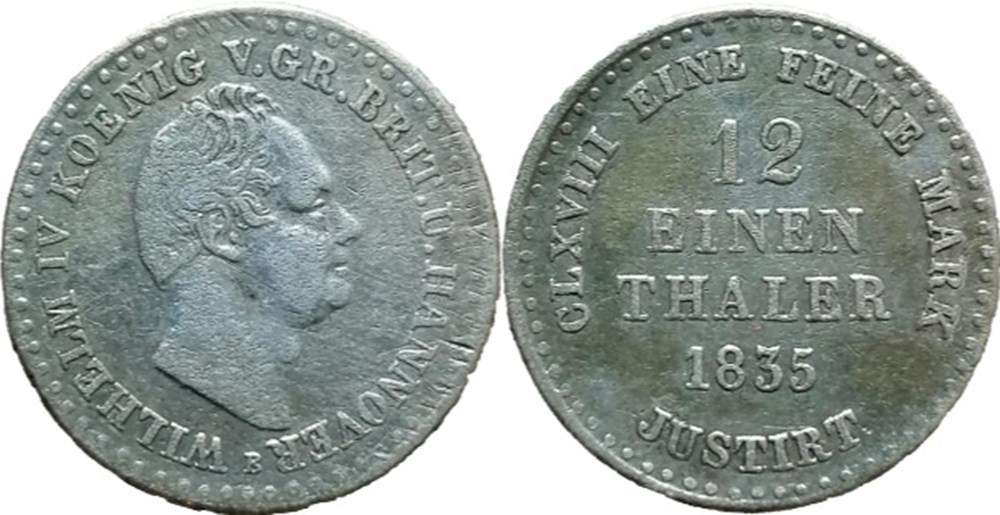 William IV - 1/12 Thaler 1835 - Kingdom of Hannover monnaies monde allemagne william iv 1 12 thaler 1835 kingdom of hannover