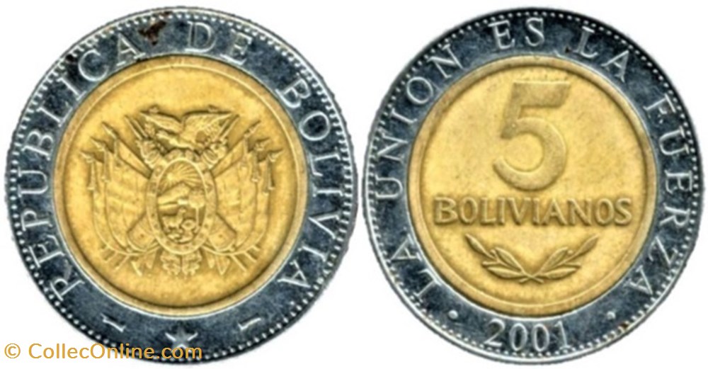 monnaies monde bolivie 2001 5 bolivianos winnipeg mint